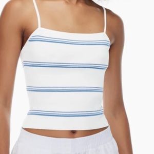 NWOT Babaton Aritzia White Blue Striped Ribbed Sculp Knit Cami Tank Crop size XS